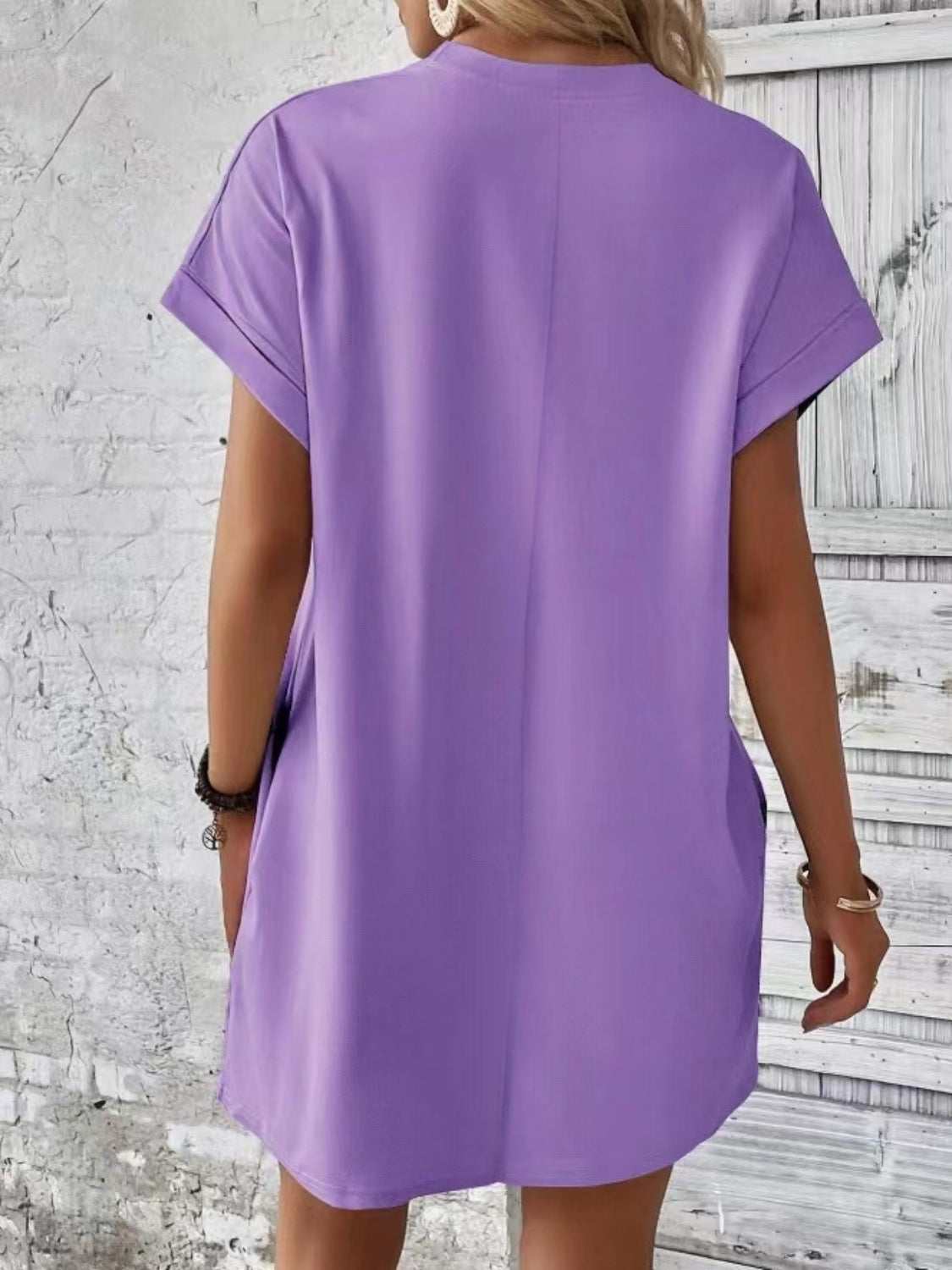 Pocketed Round Neck Short Sleeve Dress - store name